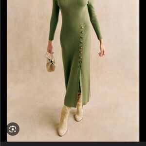 Sézane Harper Dress – Tilleul Green Ribbed Knit Midi Dress NWT Size XL